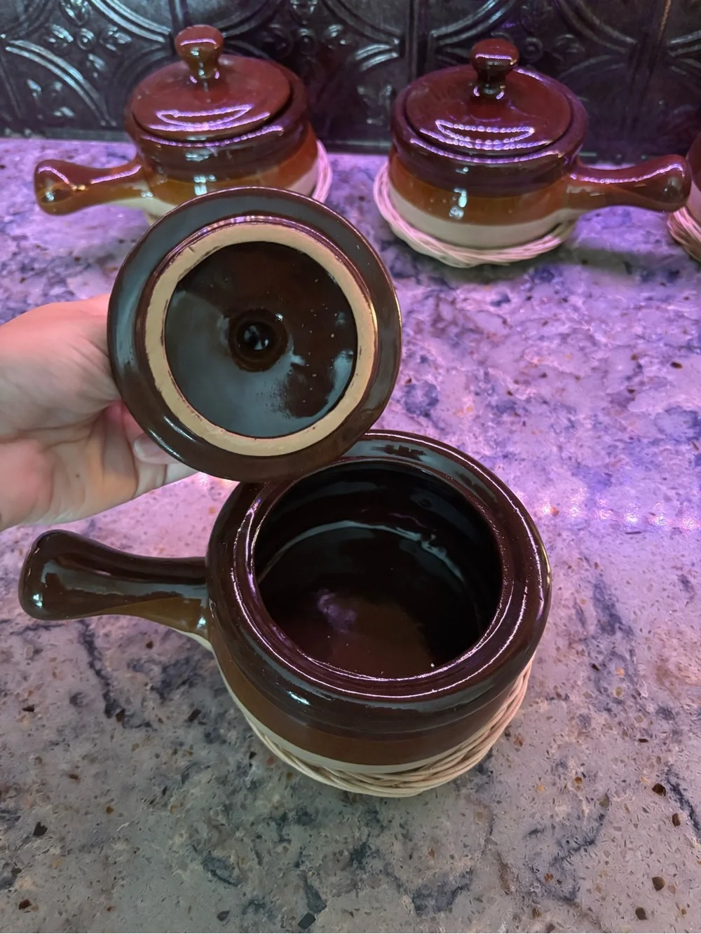 Brown and Cream Ceramic Crock Set - 4 Piece